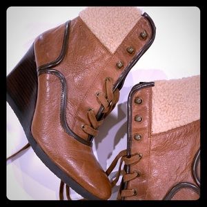 Franco Sarto lace up wedge booties